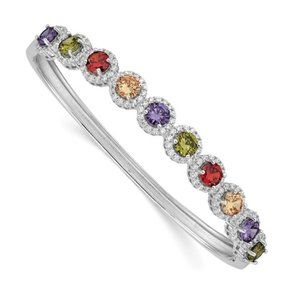 Sterling Silver Rhodium-Plated Colorful CZ Bangle